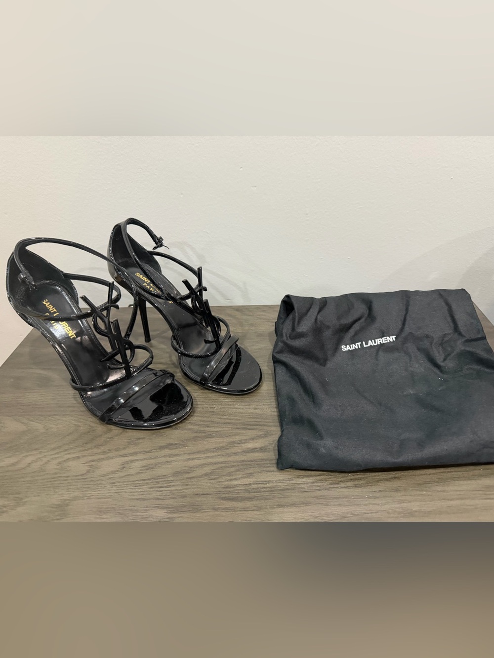 Saint Laurent Black Patent Leather Strappy Stiletto Sandals - Picture 1 of 7